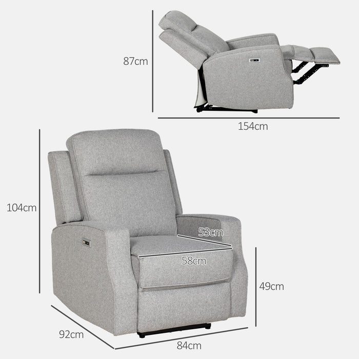 Electric Recliner Armchair with Adjustable Leg Rest and USB Port - Comfortable Upholstered Chair for Living Room - Ideal for Relaxation and Convenience