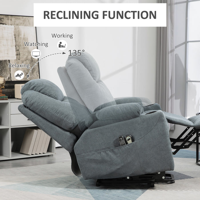 Quick Assemble Lift Chair with Vibration Massage and Heat - Recliner with Cup Holders in Charcoal Grey - Ideal for Elderly and Individuals with Limited Mobility