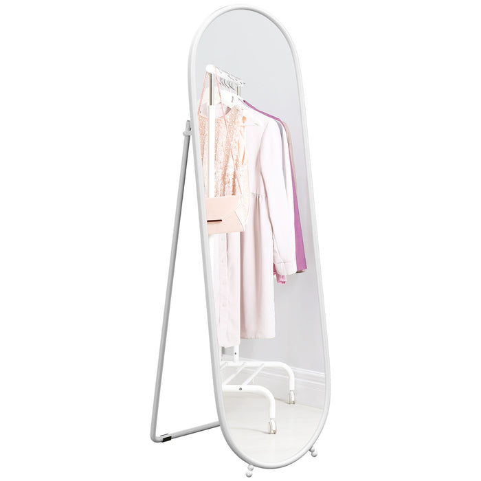 Full Length Oval Mirror 40 x 160cm - Freestanding, Wall-Mounted, or Leaning Option with Support Frame - Versatile Tall Body Mirror for Bedroom and Living Room, Elegant White Design