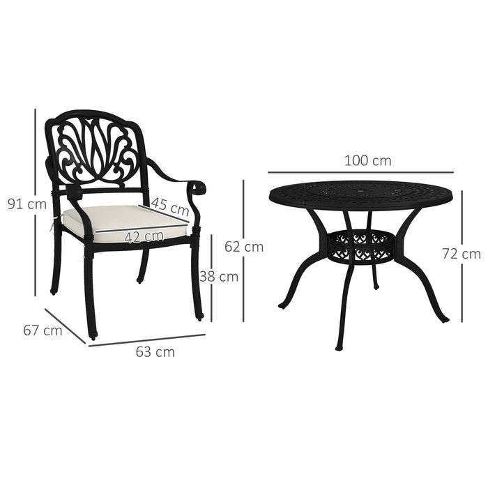 Cast Aluminium 4-Seater Outdoor Dining Set - Comfortable Cushioned Chairs with Parasol Hole - Ideal for Patio & Garden Entertaining