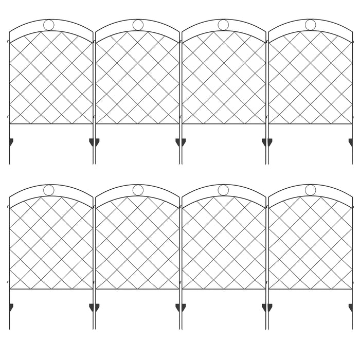 43in x 11.4ft Rustproof Steel Garden Fencing - Decorative Outdoor Picket Fence Panels, 8PC Set - Landscape Border & Animal Barrier for Flower Beds, Black