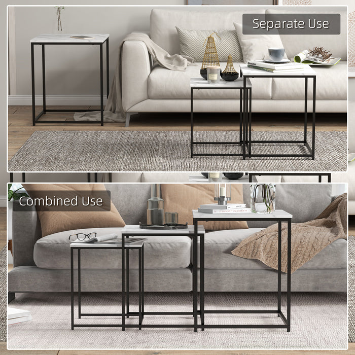 Aosom UK Faux Marble Nesting Tables - Set of 3 with Steel Legs, Modern End Side Tables - Ideal for Living Room and Bedroom Space Saving