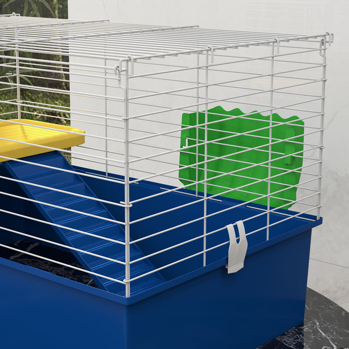 Small Animal Habitat for Chinchillas, Guinea Pigs, and Rabbits - Sturdy Pet Cage with Platform and Ramp, 71x46x47 cm, Vibrant Blue - Ideal Playhouse for Your Furry Friends