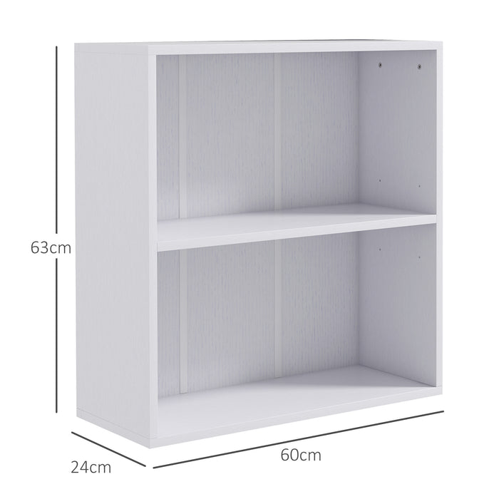 HOMCOM 2 Tier Bookshelf, Low Bookcase with Adjustable Shelf, 2 Compartments for Home Office, Living Room, Study, White | Aosom UK