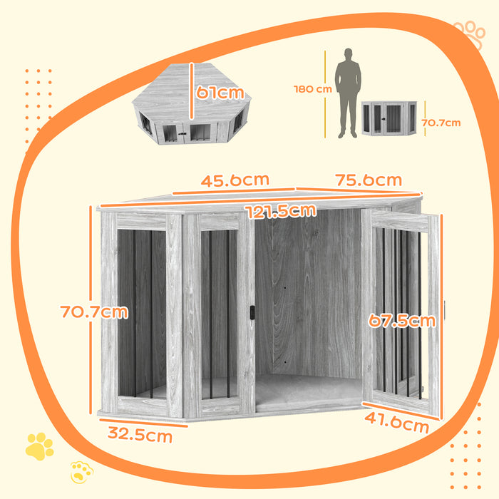 Dog Crate Side Table with Comfy Cushion - 2-in-1 Indoor Pet Enclosure & Modern Furniture - Ideal for Home Comfort & Pet Security, 122x61x71cm, Grey