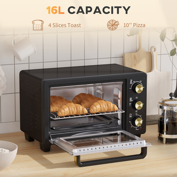 Countertop Electric Grill & Toaster Oven Combo - 16L Capacity with Adjustable Temperature, 60-Minute Timer & 1400W Power - Includes Crumb Tray, Baking Tray, Wire Rack & Tray Handle for Easy Baking