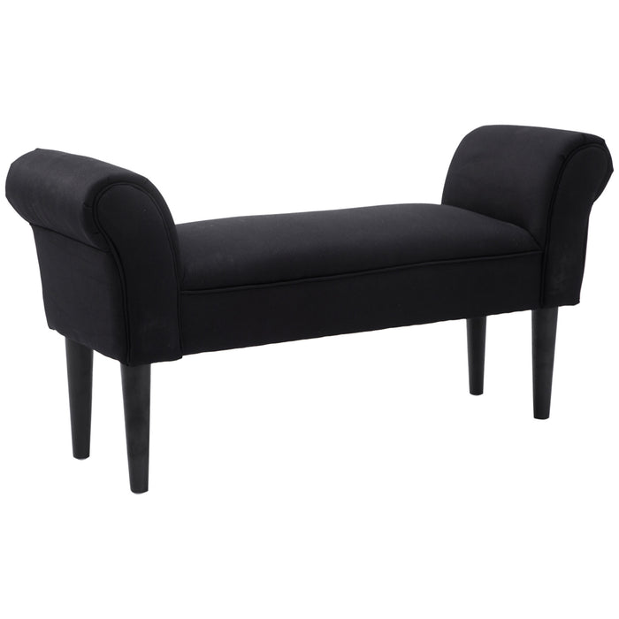 Chic Black Chaise Lounge Sofa with Arm Bench - Compact Fabric-Covered Window Seat with Wooden Legs - Perfect for Bedroom Accent or Cozy Reading Nook