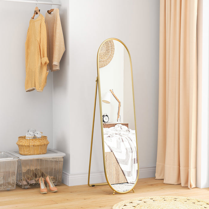 Full-Length Oval Mirror 40 x 160cm - Freestanding, Wall-Mounted, or Leaning Design with Support Frame - Elegant Gold Tone for Bedroom or Living Room Decor