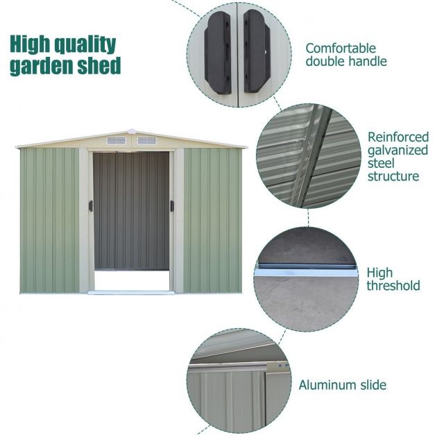 Greenline Metal Shed - Hardwearing Storage Unit with Sloping Roof and Sliding Doors - Perfect for Storing Gardening Tools Outdoors While Ensuring Ventilation