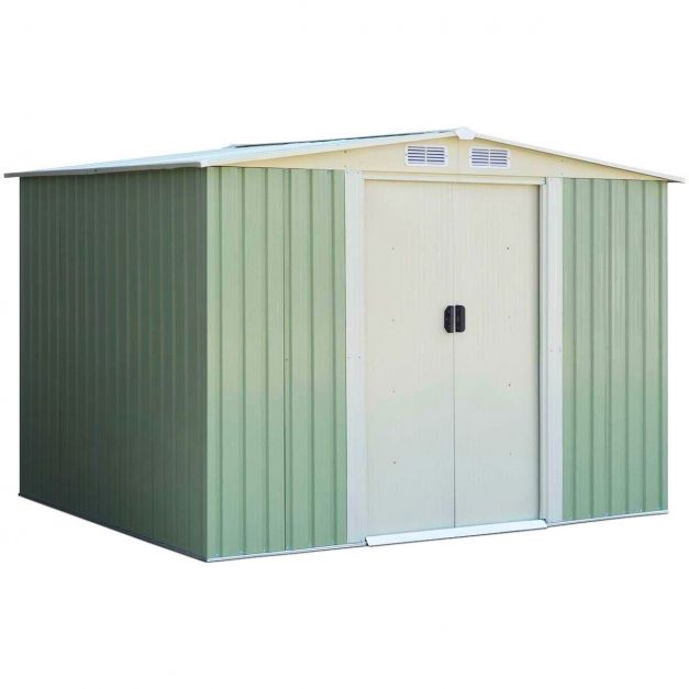 Greenline Metal Shed - Hardwearing Storage Unit with Sloping Roof and Sliding Doors - Perfect for Storing Gardening Tools Outdoors While Ensuring Ventilation
