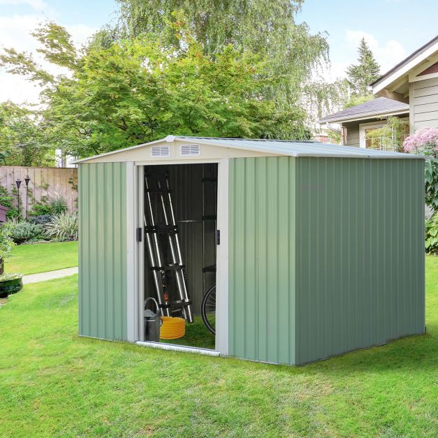 Greenline Metal Shed - Hardwearing Storage Unit with Sloping Roof and Sliding Doors - Perfect for Storing Gardening Tools Outdoors While Ensuring Ventilation