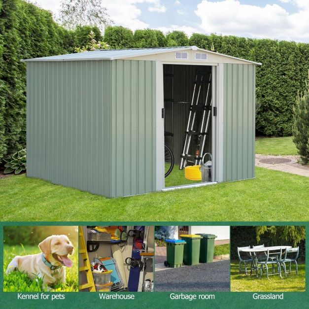 Greenline Metal Shed - Hardwearing Storage Unit with Sloping Roof and Sliding Doors - Perfect for Storing Gardening Tools Outdoors While Ensuring Ventilation