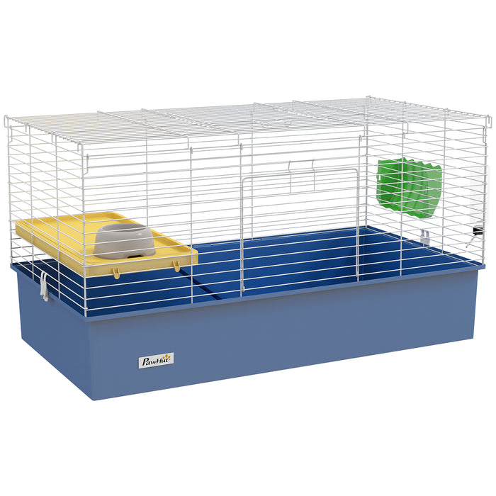 Small Animal Habitat - Chinchilla, Guinea Pig & Small Rabbit Cage with Platform and Ramp - 99x52x53cm Pet Playhouse in Blue