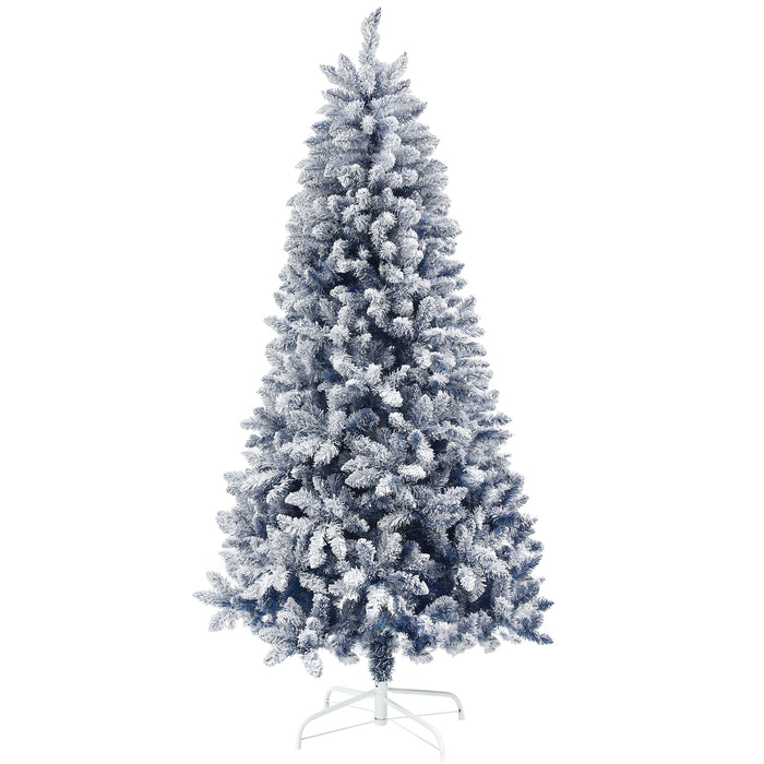 Snow-Frosted 6ft Artificial Christmas Tree with 700 Tips - Sturdy Metal Stand, Hinged Design for Easy Setup - Ideal for Festive Holiday Decor and Blue-Themed Celebrations