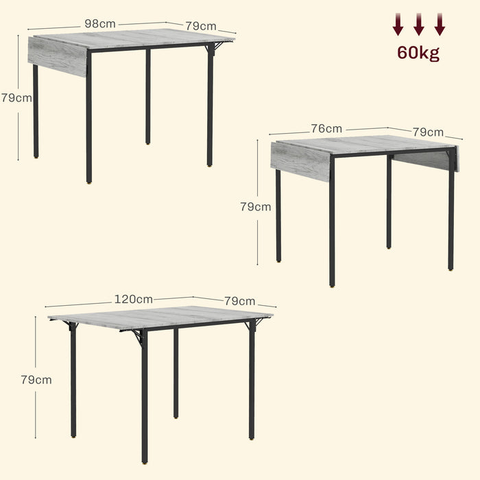 Extendable Drop Leaf Table - Space-Saving Folding Dining Table for 2-4 People, Grey - Ideal for Small Kitchens and Apartments