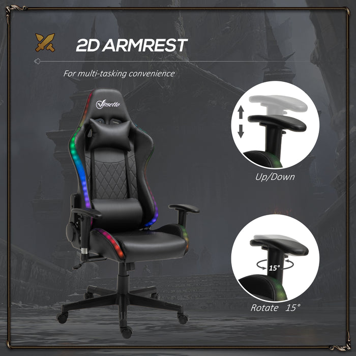 RGB LED Gaming Chair with 2D Armrests and Lumbar Support - Height Adjustable and Swivel Reclining Computer Desk Chair - Ideal for Racing Gamers and Home Office Use