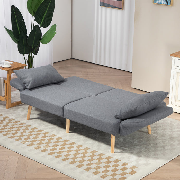 Convertible 3/2-Seater Sofa Bed - Modern Fabric Loveseat Couch with 2 Cushions, Grey - Ideal for Living Room and Guest Room Comfort