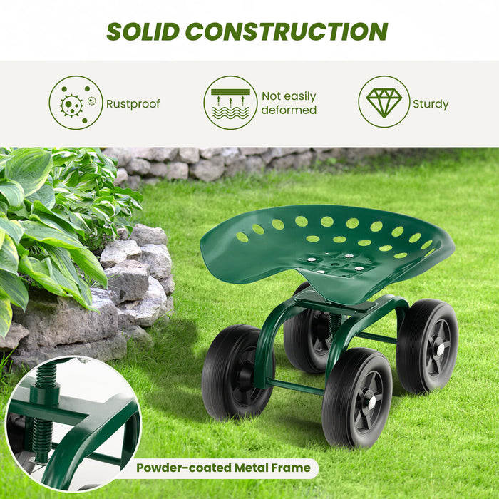 Rolling Garden Workseat - 360° Swivel Seat with Adjustable Height - Perfect for Gardeners Seeking Comfort and Ease During Weeding Tasks