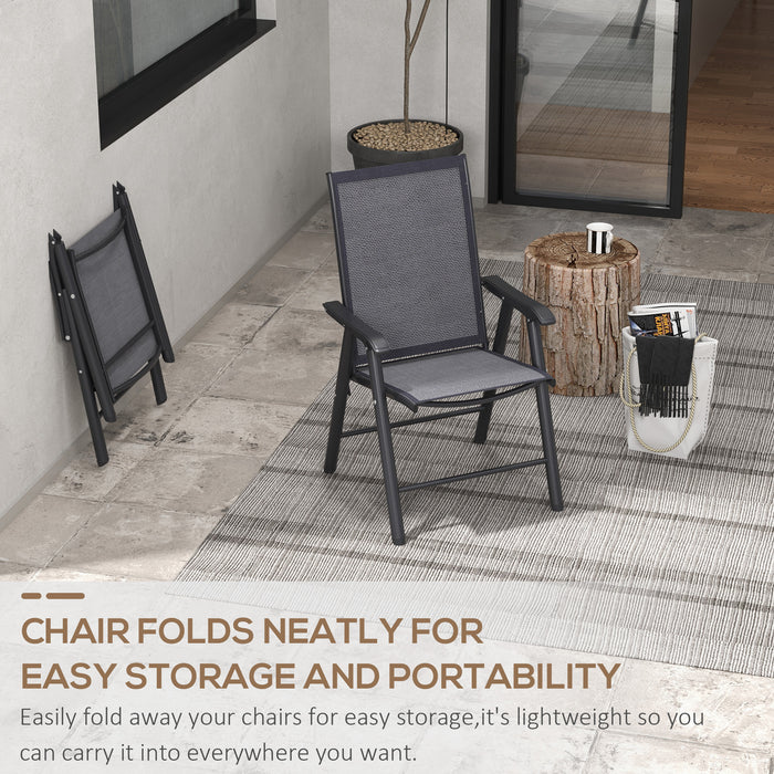 Set of 4 Folding Metal Garden Chairs - Outdoor Patio Dining Seating with Breathable Mesh, Dark Grey - Ideal for Park Picnics & Backyard Comfort