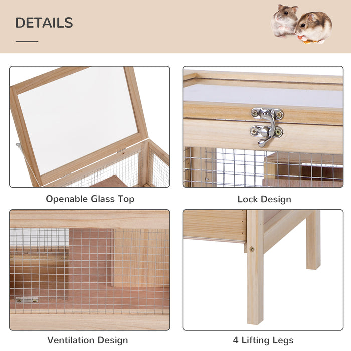 Large Wooden Double-Layer Hamster Cage - Rodent Mouse Small Animal Home with Easy Clean Hut Box - Spacious 46x34x48cm Living Space for Pet Comfort