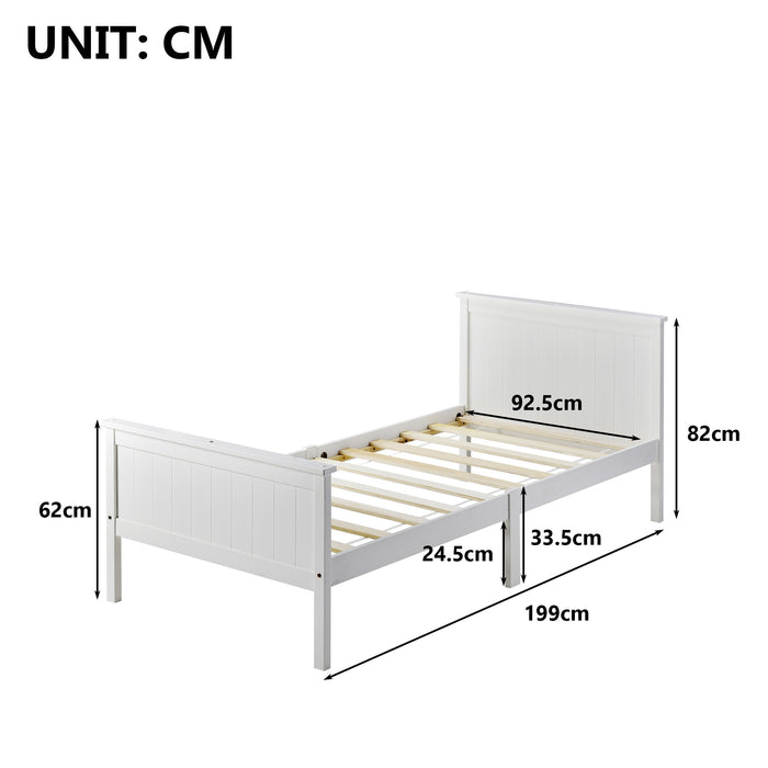 Contemporary Single Wooden Bed Frame with Headboard & Footboard - Kids & Guest Room Bedroom Furniture, 199x96x82 cm - Stylish White Design for Modern Spaces