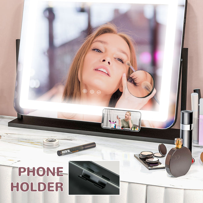 LED Tabletop Cosmetic Mirror with Brightness Control - Elegant Vanity Accessory for Makeup Application - Ideal for Beauty Enthusiasts and Daily Grooming Needs