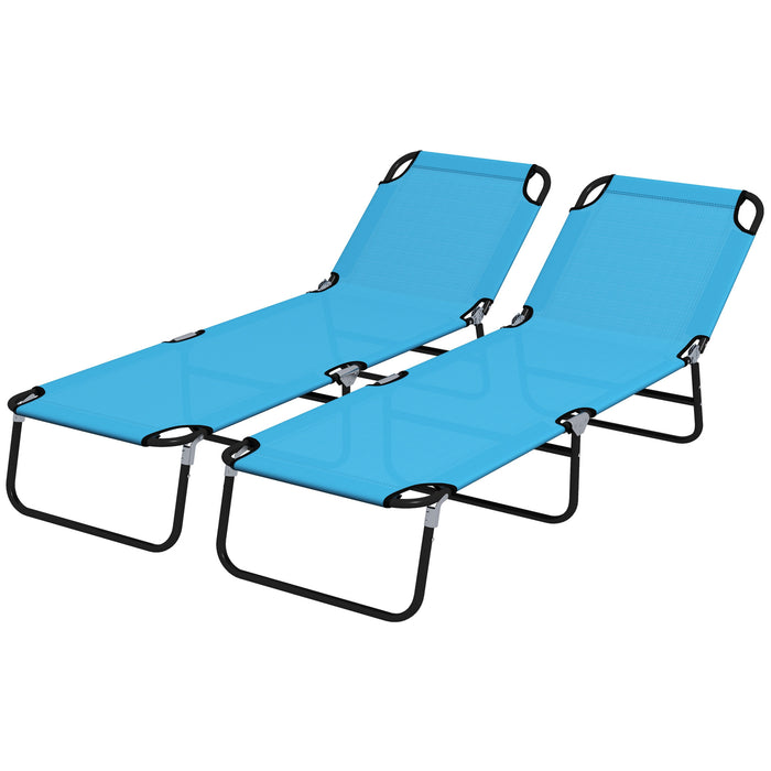 Foldable Sun Lounger Set of 2 - 5-Position Adjustable Outdoor Portable Recliner Chaise with Breathable Mesh - Ideal for Patio Relaxation and Sunbathing in Sky Blue