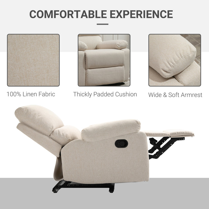 Double-Padded Manual Recliner with Footrest - Adjustable Metal Frame Armchair for Bedroom, Living Room, TV, Gaming - Comfortable Seating Solution for Home Use in Beige