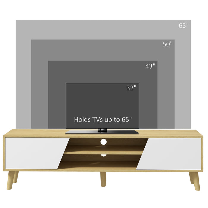 Aosom UK TV Stand - 65" Oak and White Television Unit with Storage Shelves & Soft-Closing Door - Ideal for Living Room and Bedroom Cable Management