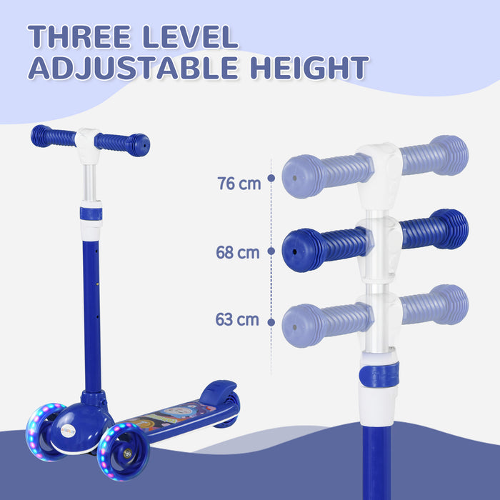 Kids 3 Wheel Scooter - Adjustable Height & LED Light-Up Wheels, TPE Handlebar for Comfort - Perfect Ride for Children Aged 2-6, Blue