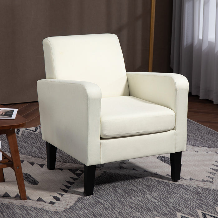 Modern Cream White Armchairs - Upholstered Accent Chairs with Rubber Wood Legs - Elegant Single Sofa for Living Room & Bedroom