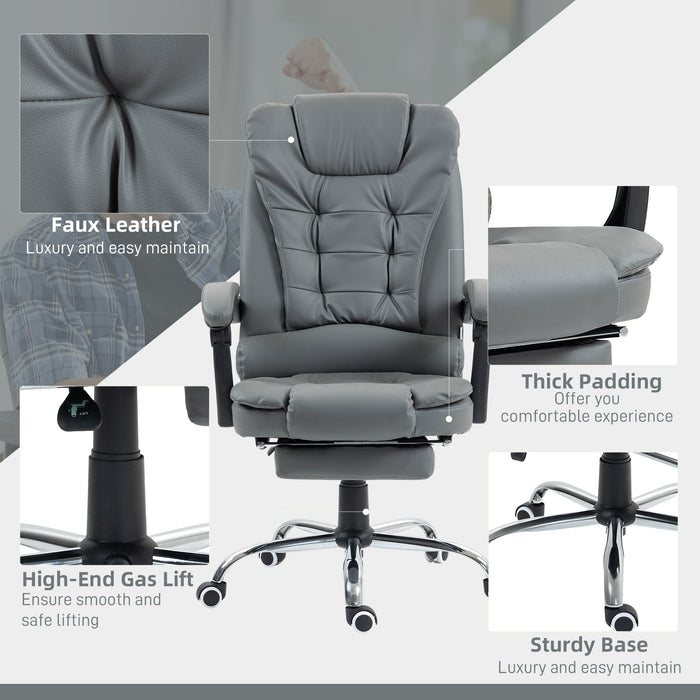 Executive Swivel Office Chair - PU Leather with Reclining Backrest and Retractable Footrest - Comfortable Home Workstation Seating Solution