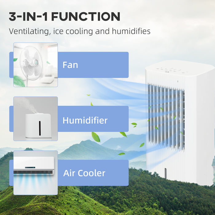 68cm 3-In-1 Evaporative Air Cooler - Portable Ice Cooling Fan, Humidifier with LED Display & Oscillation - Includes Remote, 15H Timer, 5L Tank for Home Comfort, White