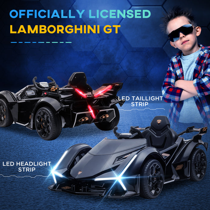 Electric Kids Ride On Sports Car 12V - Parental Remote Control, Bluetooth, Music, Horn, LED Headlights & Taillights - Fun Driving Experience for Children Ages 3-6, Black