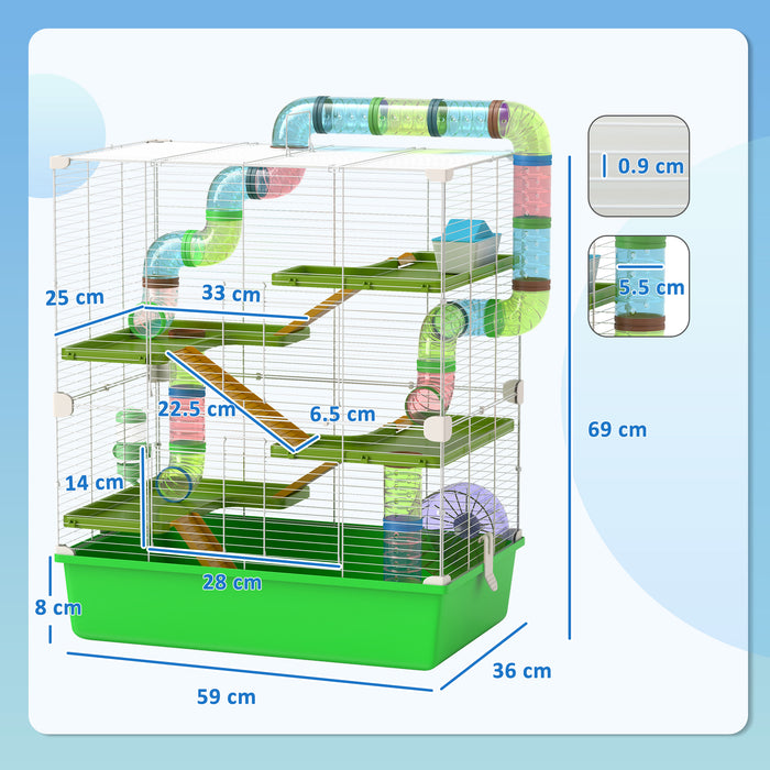 Aosom UK Hamster Habitat - Includes Water Bottle, Exercise Wheel, Tunnel Tubes & Ramps - Perfect Home for Your Small Pet in Green