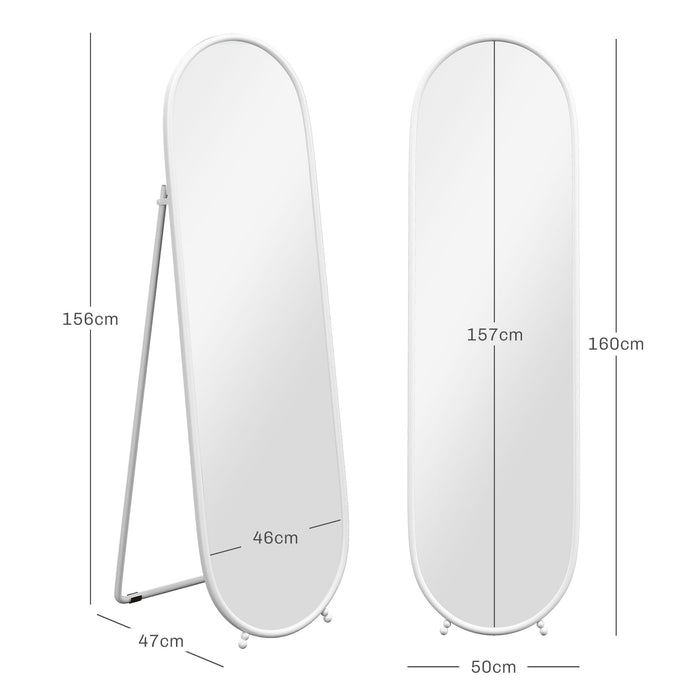 Full Length Oval Mirror 40 x 160cm - Freestanding, Wall-Mounted, or Leaning Option with Support Frame - Versatile Tall Body Mirror for Bedroom and Living Room, Elegant White Design