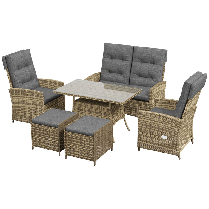 Six-Piece Rattan Garden Furniture Set - Reclining Chairs in Elegant Grey - Perfect for Outdoor Relaxation and Entertaining Guests