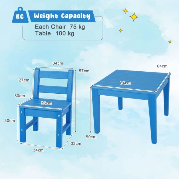 3-Piece Blue Set - Kids Dining and Painting Table & Chair - Perfect for Children's Art and Mealtime Events