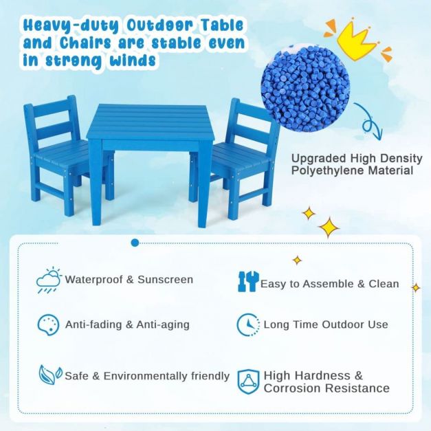 3-Piece Blue Set - Kids Dining and Painting Table & Chair - Perfect for Children's Art and Mealtime Events