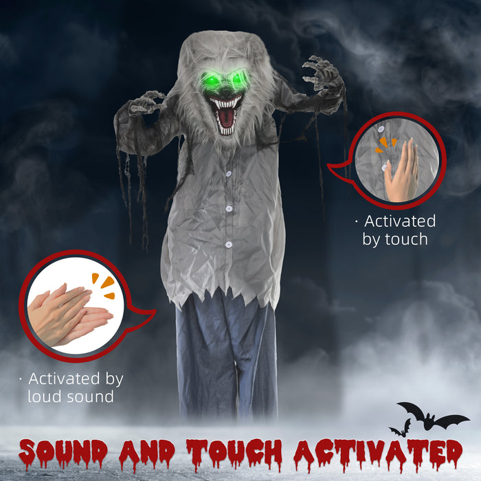 Outdoor Halloween Animatronic Skeleton Werewolf - 83" Sound-Activated Decoration with Light-Up Eyes & Eerie Sound Effects - Perfect for Haunted House and Spooky Lawn Displays