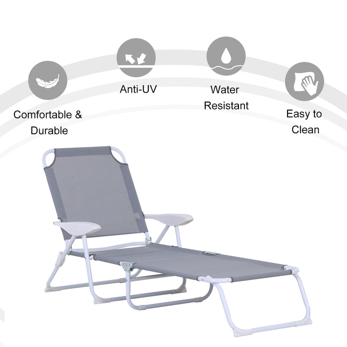 Adjustable Reclining Sun Lounger - 4-Level Backrest, Folding Beach Chair for Outdoor Comfort - Ideal for Patio, Garden, Sunbathing