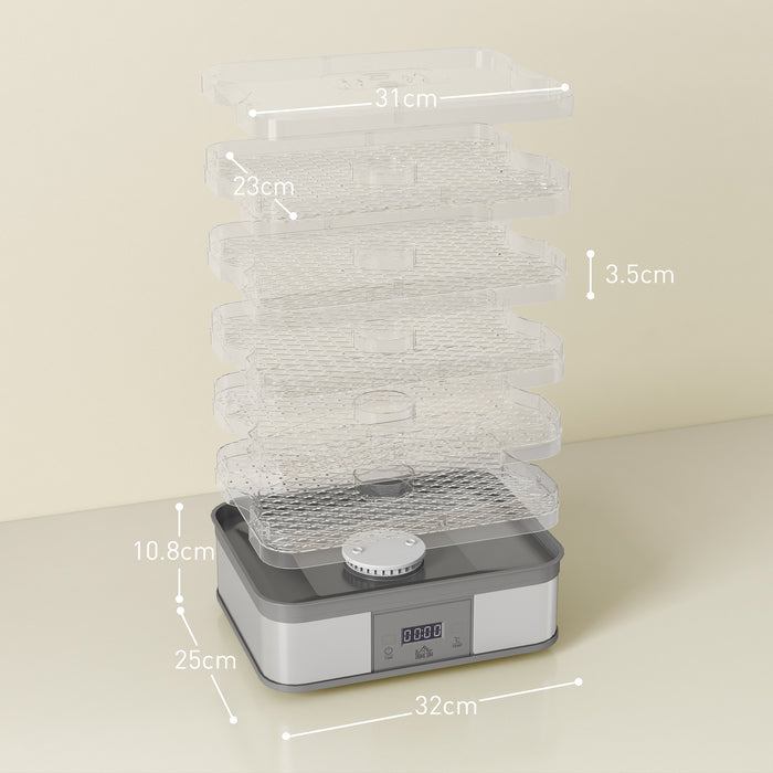 Stainless Steel 5-Tier Food Dehydrator - 245W with Temperature Control, Timer, LCD Display - Ideal for Drying Fruits, Meats, Vegetables, Jerky, Pet Treats