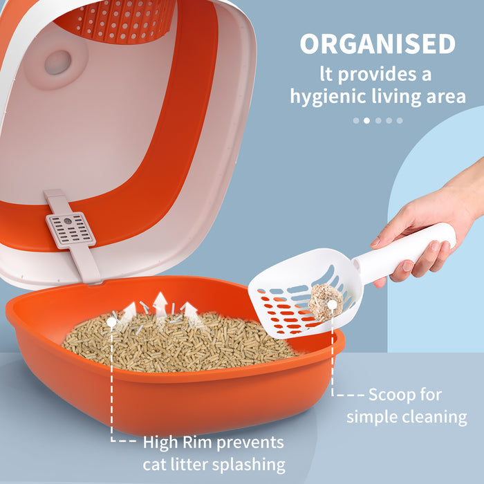 Foldable Orange Cat Litter Box with Lid - Includes Scoop, Built-In Deodorant - Convenient and Odor-Controlled for Cat Owners