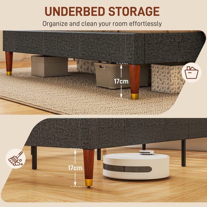 4ft5 Double Platform Bed - Upholstered with Tufted Headboard, Underbed Storage, Wood Slat Support - No Box Spring Required, Space-Saving Design