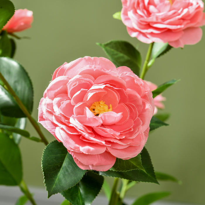 Artificial Camellia Plants in Pot (2 Pieces) - 95cm Tall Pink Decorative Faux Flowers for Indoor/Outdoor Home Decor - Ideal for Housewarming Gifts & Office Spaces