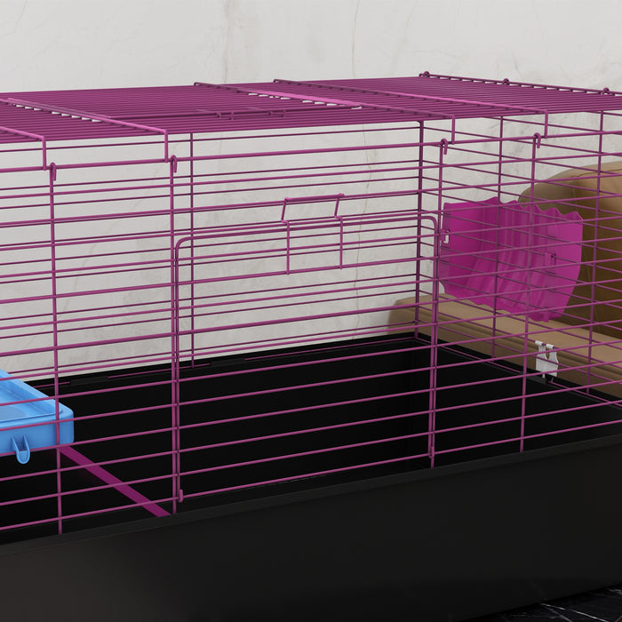 Small Animal Habitat - Sturdy Pet Cage with Platform and Ramp for Chinchillas, Rabbits, Guinea Pigs - 99x52x53 cm Playhouse in Sleek Black Design