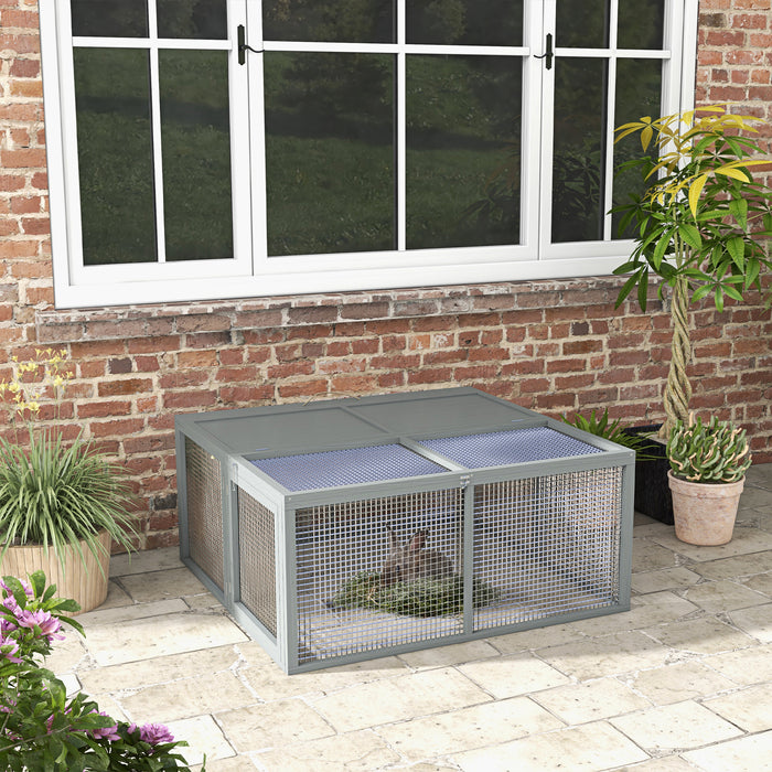 Wooden Grey Rabbit Hutch - Portable Foldable Bunny Cage with Weatherproof Roof - Ideal Outdoor Shelter for Pet Rabbits & Small Animals