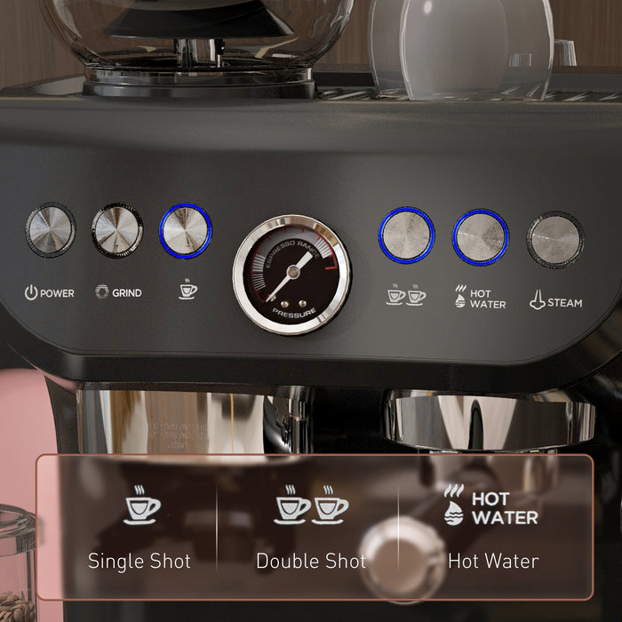 15 Bar Espresso Maker with Adjustable Grind and Steamer - Essential Coffee Machine with Accessories - Perfect for Home Baristas and Coffee Aficionados