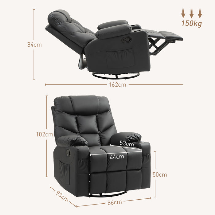 Luxury Faux Leather Swivel Recliner Chair - Manual Reclining Armchair with Built-In Footrest & Cup Holders - Comfortable Home Theater Seating for Living Room Relaxation