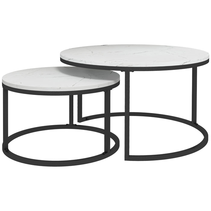 Industrial Nesting Coffee Table Set - Round Faux Marble Top with Sturdy Steel Frame - Ideal for Living Room Space Optimization